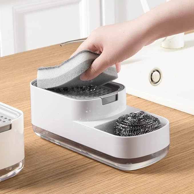 GAMAHA Soap Dispenser for Kitchen with Sponge Holder 400ml, Hollow Design, Durable & Smooth Body, Rust Proof, 3 in 1 Liquid Soap Dispenser, Sink Dish Washing Soap Dispenser Set - Image 1