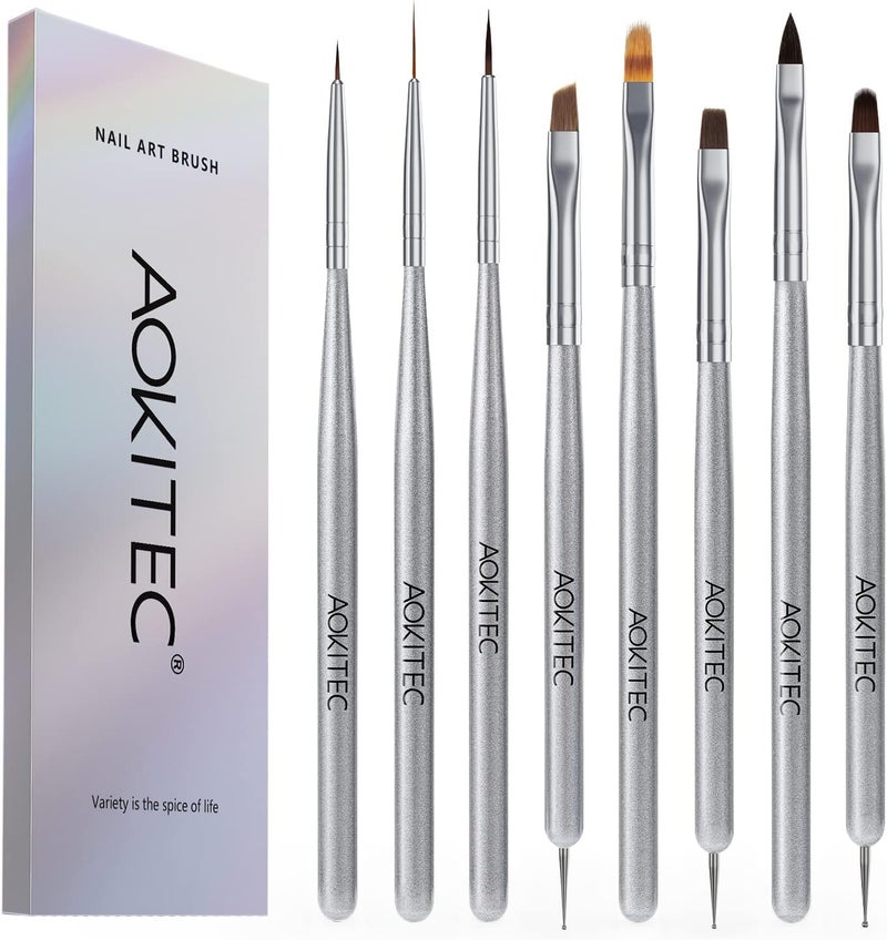 Aokitec Nail Art Brushes Set8Pcs Nail Art Design Pen Painting Nail Tools for Nail Extension Builder Nail Gel Nail Gel PolishNail Brush Dotting Pens Nail Art Kit DIY Manicure at Home Gifts for Women