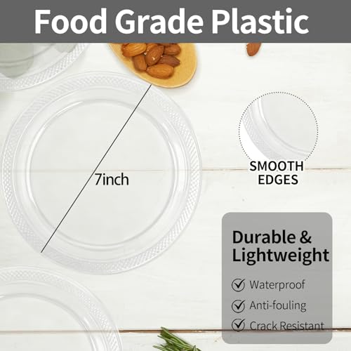 LDFDRT Clear Plastic Plates 100 pcs Party Dessert Dinner Plates Disposable Heavy Duty for Party,Wedding,Valentines (7inch) - Image 5