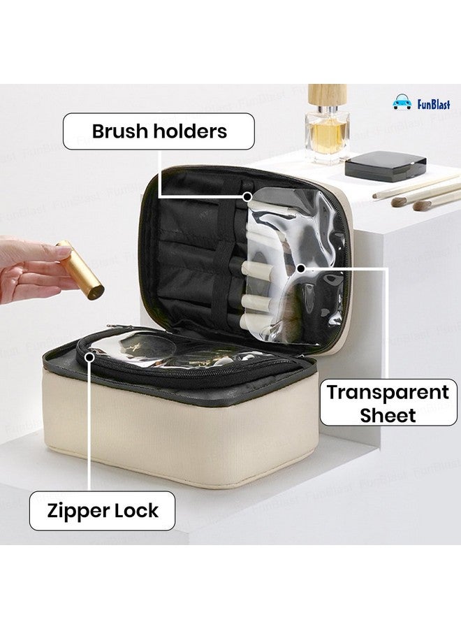 FunBlast Toiletry Bag for Men & Women - Travel Cosmetic & Makeup Organizer Pouch, Shaving Kit, Bathroom Essentials, Gadget & Accessories Storage Bag (Beige) - Image 4