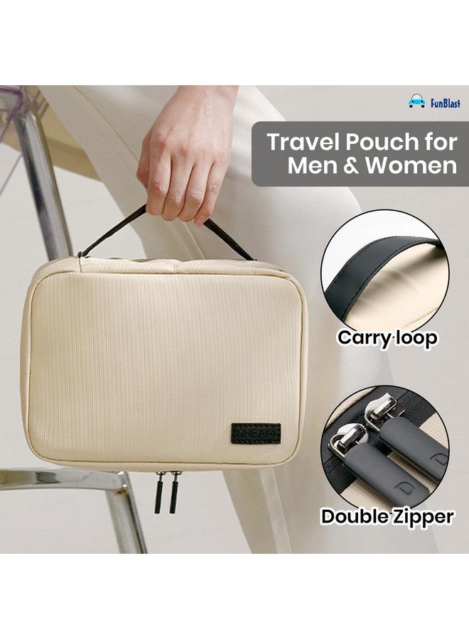 FunBlast Toiletry Bag for Men & Women - Travel Cosmetic & Makeup Organizer Pouch, Shaving Kit, Bathroom Essentials, Gadget & Accessories Storage Bag (Beige) - Image 2