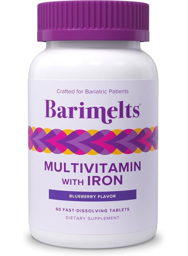 BariMelts Bariatric Multivitamin with Iron - 1 Month Supply (60 Fast-Dissolving Tablets) - Sugar-Free - Post-Op Bariatric Vitamins - Natural Blueberry Flavor - Image 1