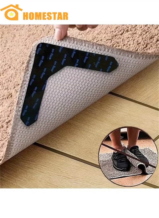 HOMESTAR 8 pcs Reusable Carpet Stickers, Non-Slip Washable Rug Stickers, Hardwood Corner Carpet, Prevent Rugs From Moving And Rolling Edges, U-shape Carpet Sticker - Image 1