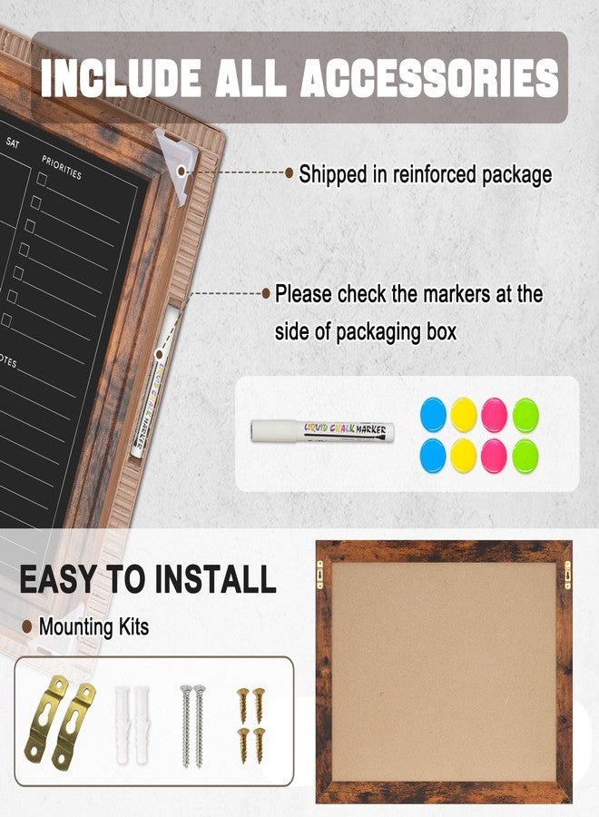4 THOUGHT Chalkboard Calendar 36" x 24", Magnetic Calendar Chalkboard for Wall Hanging Chalk Boards Sign Menu Board Monthly Planner Rustic Brown Frame for Kitchen Decor Home Office 8 Magnets 1 Marker - Image 4