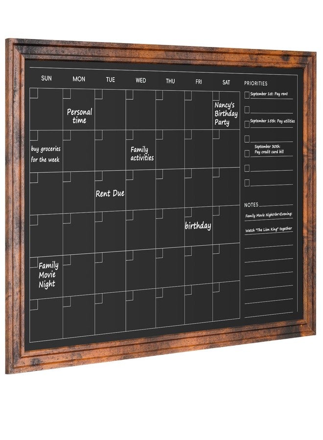 4 THOUGHT Chalkboard Calendar 36" x 24", Magnetic Calendar Chalkboard for Wall Hanging Chalk Boards Sign Menu Board Monthly Planner Rustic Brown Frame for Kitchen Decor Home Office 8 Magnets 1 Marker - Image 1