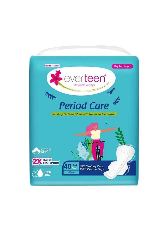 everteen - Period Care Xxl Soft And Xxl Dry Neem-Safflower Sanitary Pads For Women - 80 Pads, Rash Free, Anti Tan, Double Wing Shape, Xx Large, 320Mm - 2 Pack (40 Pads Each, 320Mm) - Image 1