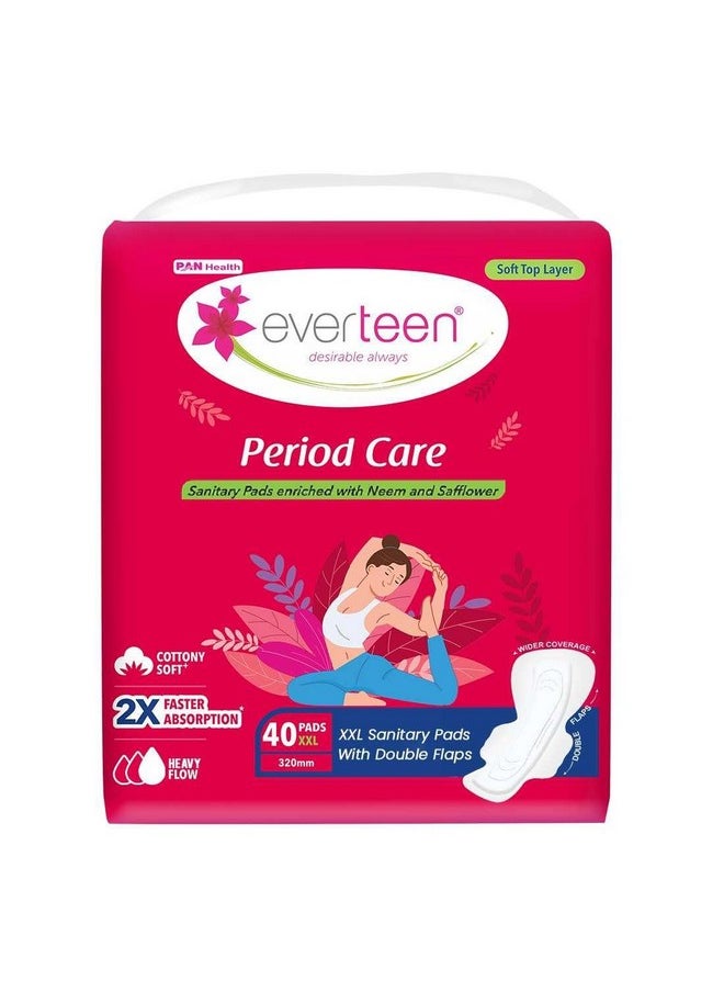everteen - Period Care Xxl Soft And Xxl Dry Neem-Safflower Sanitary Pads For Women - 80 Pads, Rash Free, Anti Tan, Double Wing Shape, Xx Large, 320Mm - 2 Pack (40 Pads Each, 320Mm) - Image 1