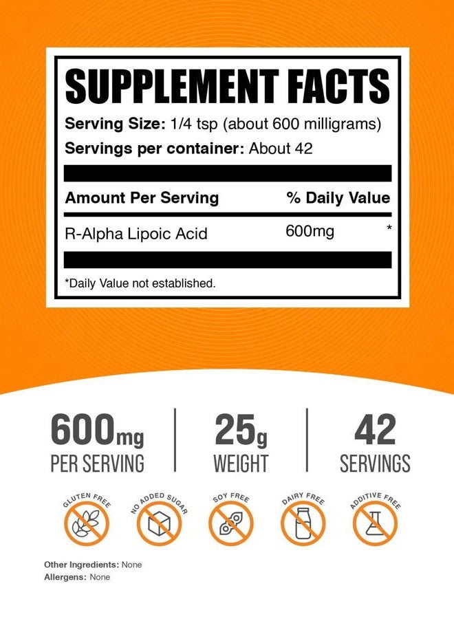 BulkSupplements Pure R-Alpha Lipoic Acid (R-ALA) Powder (25g) by BulkSupplements - Image 2