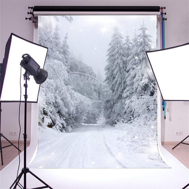 AOFOTO 8x10ft Winter Wonderland Backdrop Snow Covered Pine Trees Winter Forest Landscape Photography Background Snow Scene Snowfield Nature Scenery White Christmas New Year Holiday Photo Studio Props - Image 5