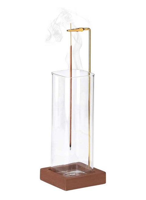 Modern Incense Holder with Square Glass Ash Catcher – Wooden Upside Down Incense Stick Holder for Home Fragrance