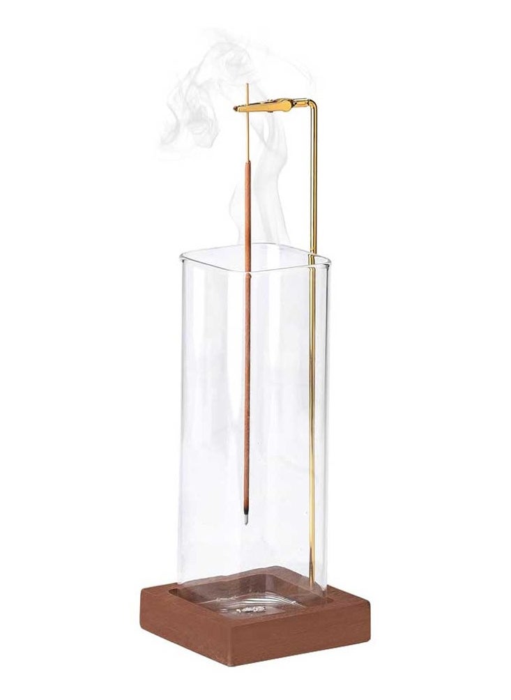 Bakhoor BoSidin - Modern Incense Holder with Square Glass Ash Catcher – Wooden Upside Down Incense Stick Holder for Home Fragrance - Image 1