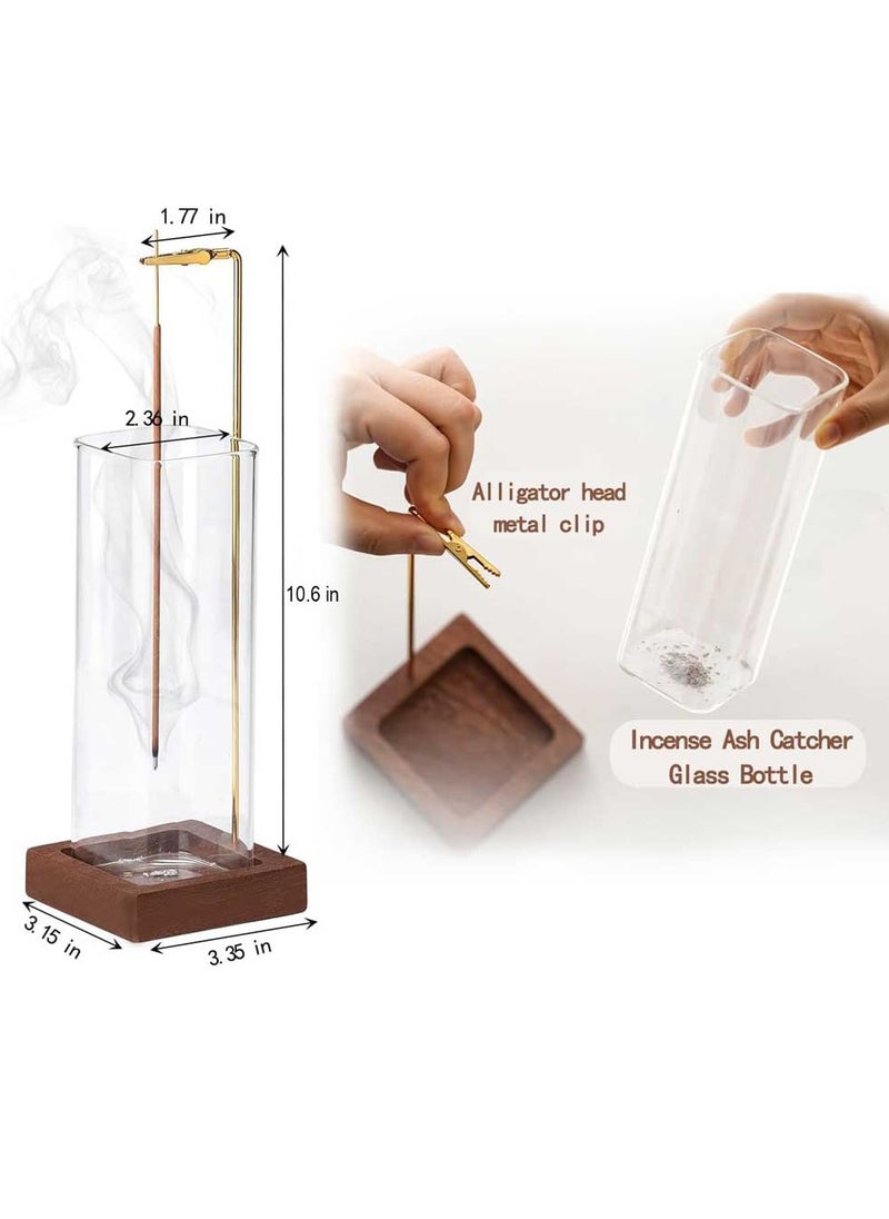 Bakhoor BoSidin - Modern Incense Holder with Square Glass Ash Catcher – Wooden Upside Down Incense Stick Holder for Home Fragrance - Image 1