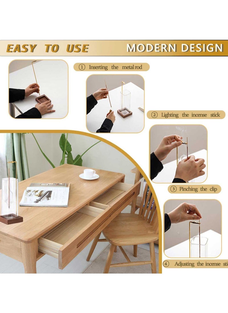 Bakhoor BoSidin - Modern Incense Holder with Square Glass Ash Catcher – Wooden Upside Down Incense Stick Holder for Home Fragrance - Image 1