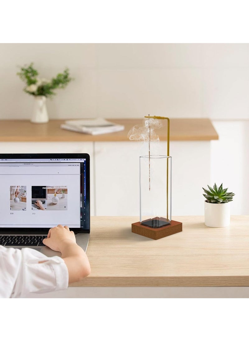 Bakhoor BoSidin - Modern Incense Holder with Square Glass Ash Catcher – Wooden Upside Down Incense Stick Holder for Home Fragrance - Image 1