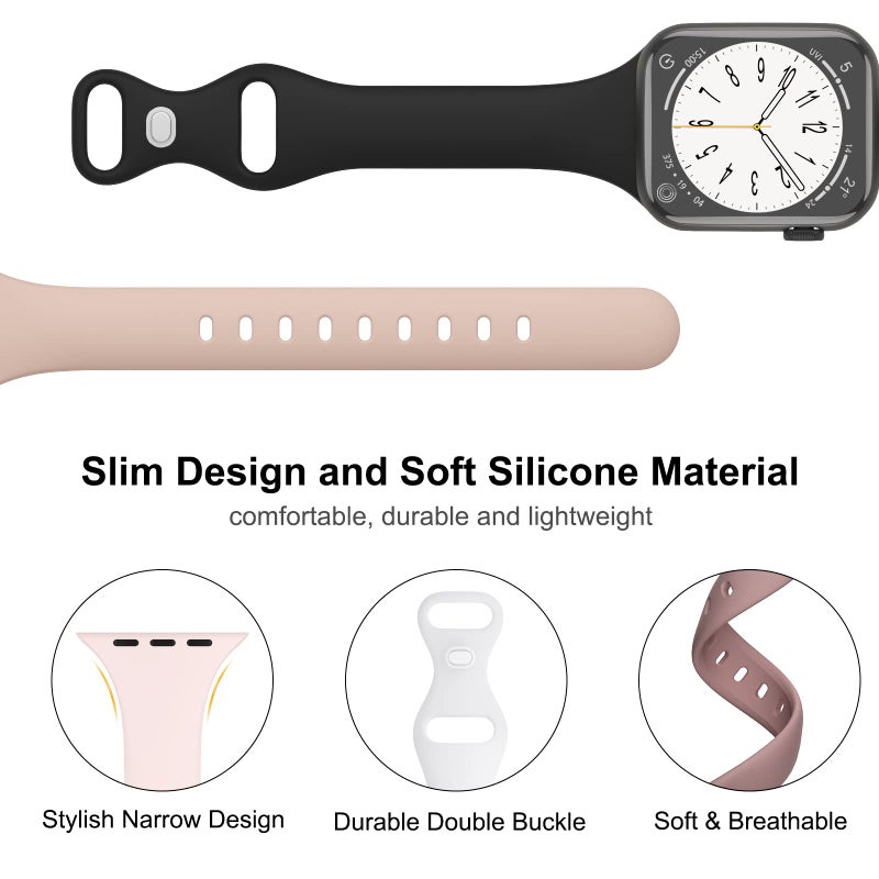 DYKEISS Sport Slim Silicone Bands Compatible for Apple Watch Band 38mm 42mm 40mm 44mm 41mm 45mm 49mm, Thin Soft Narrow Replacement Strap Wristband for iWatch Series 9/8/7/SE/6/5/4/3/2/1/Ultra Women - Image 2