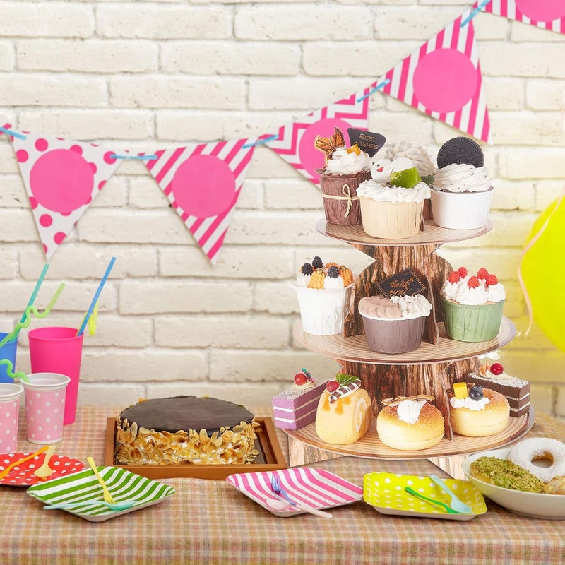كلاراكو حامل كب كيك من الورق المقوى على شكل غابة بثلاث طبقات، برج كب كيك دائري بري، حامل كب كيك من الخشب، برج حلوى لحفلات أعياد الميلاد، لوازم ديكور - Image 4