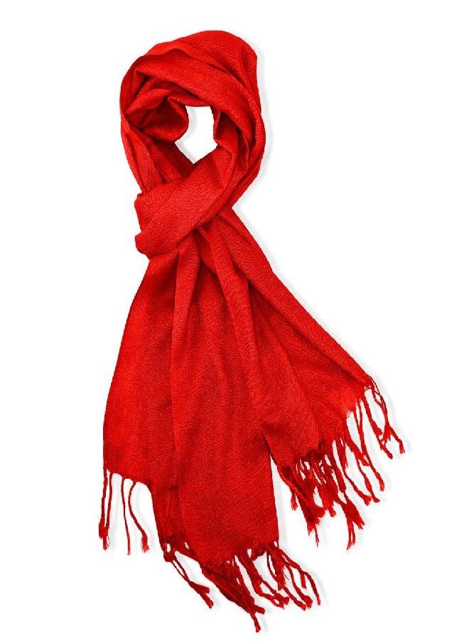 GEARONIC GEARONIC Soft Pashmina Scarf for Women Shawl Wrap Scarves Lady Women's Scarfs in Solid Colors - Red  - Image 1