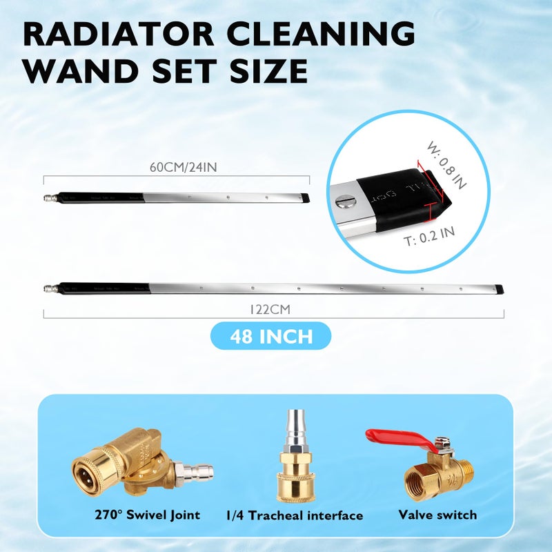 GADFISH 48" and 24" Radiator Cleaning Wand Set, 8 Nozzle Tips Pressure Washer Wand with Adapter Set, Water Air Cleaning Wands for Cars, Trucks, Trailers, Heavy Machinery - Image 2