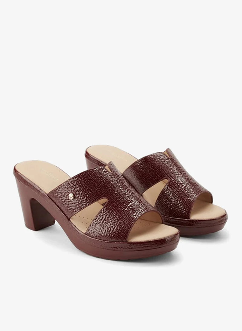 Flora Bella By Shoexpress Textured Slip-On Sandals with Block Heels