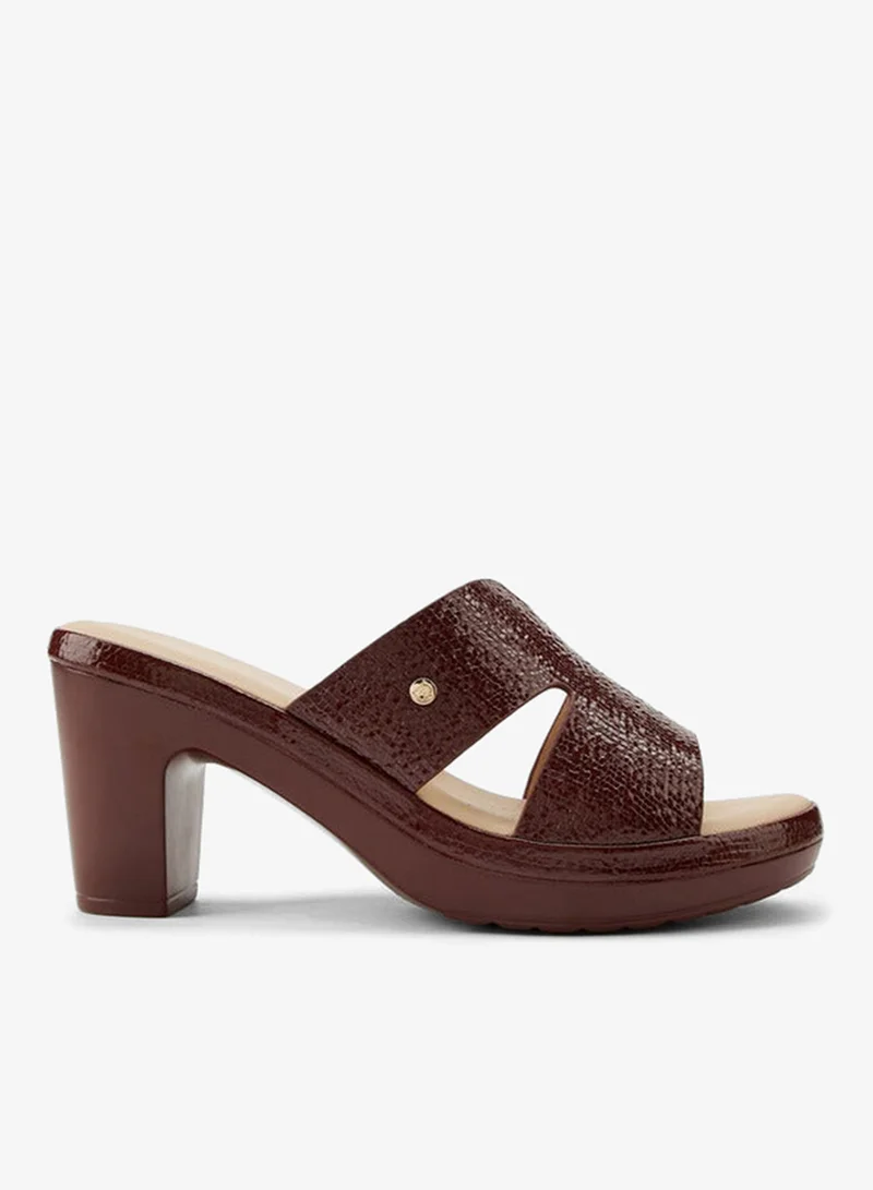 Flora Bella By Shoexpress Textured Slip-On Sandals with Block Heels