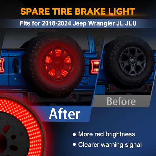 KARSAM Spare Tire Brake Light for 2018-2026 Jeep Wrangler JL JLU, 405PCS LED Super Bright 3rd Third Brake Light, Plug-N-Play Wheel Lights, Rear Brake Tail Light for Jeep Wrangler JL JLU Accessories - Image 2