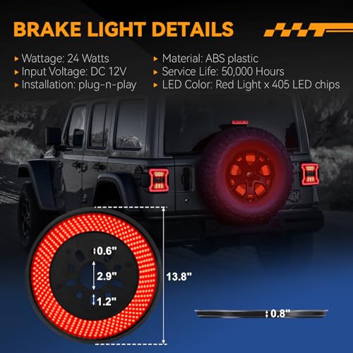 KARSAM Spare Tire Brake Light for 2018-2026 Jeep Wrangler JL JLU, 405PCS LED Super Bright 3rd Third Brake Light, Plug-N-Play Wheel Lights, Rear Brake Tail Light for Jeep Wrangler JL JLU Accessories - Image 3