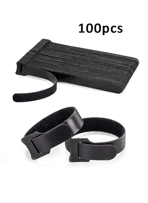 100 Black Reusable Cable Ties, Adjustable 6 Inches, Multi-Purpose Cable Management Ties for Organizing Cables at Home, Office, and Data Centers