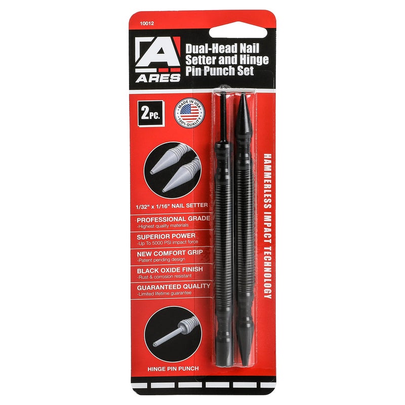 ARES ARES 10012 – 2-Piece Dual Head Nail Setter & Hinge Pin Remover Punch Set – Nail Setter Features 1/32-Inch (#1) and 1/16-Inch (#2) Dual Head Design – CNC-Precision Machined - 5000 PSI Striking Force  - Image 5