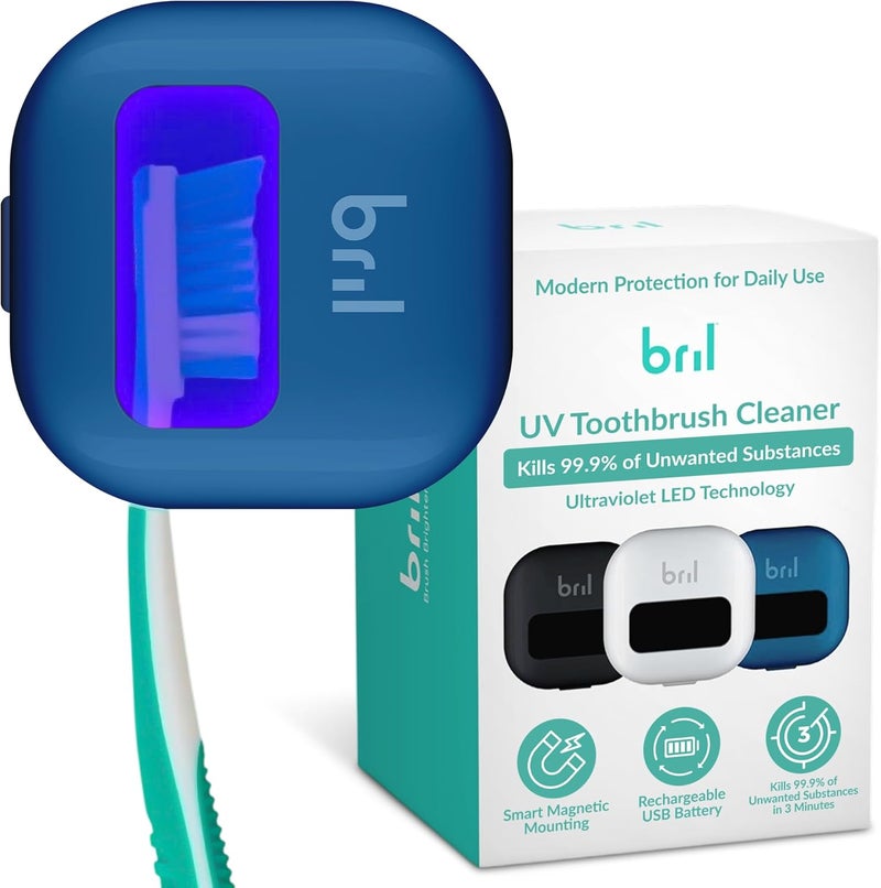 Bril UV-C Toothbrush Sanitizer Portable Sterilizer Cover Holder and Case for Any Size Toothbrush - Navy Blue - Image 1