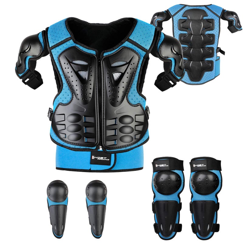 JUSTDOLIFE Youth Dirt Bike Gear, JUSTDOLIFE 5 PCS Motorcycle Armor Protection Jacket, Kids Motorcycle Armor with Knee Pads Elbow Pads Chest Protector Racing for Outdoor Sports (Blue) - Image 1