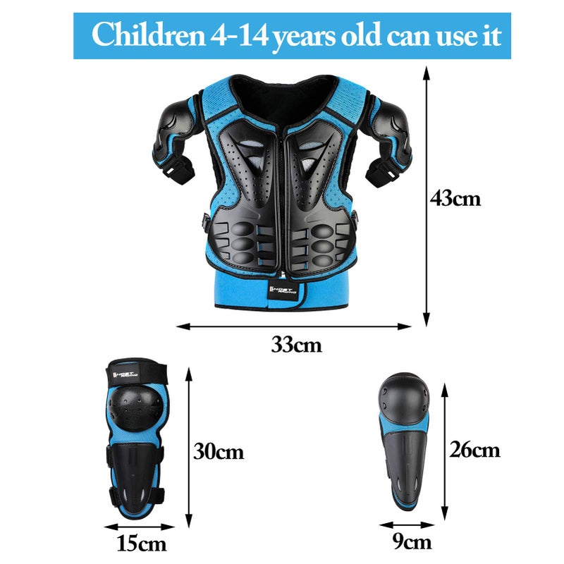 JUSTDOLIFE Youth Dirt Bike Gear, JUSTDOLIFE 5 PCS Motorcycle Armor Protection Jacket, Kids Motorcycle Armor with Knee Pads Elbow Pads Chest Protector Racing for Outdoor Sports (Blue) - Image 3