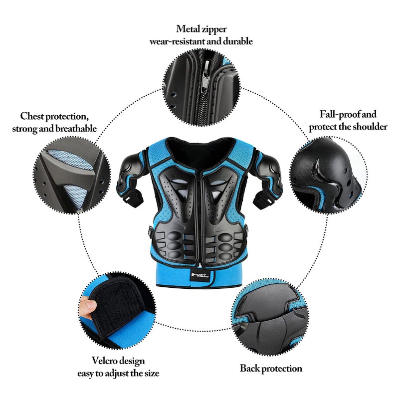 JUSTDOLIFE Youth Dirt Bike Gear, JUSTDOLIFE 5 PCS Motorcycle Armor Protection Jacket, Kids Motorcycle Armor with Knee Pads Elbow Pads Chest Protector Racing for Outdoor Sports (Blue) - Image 2