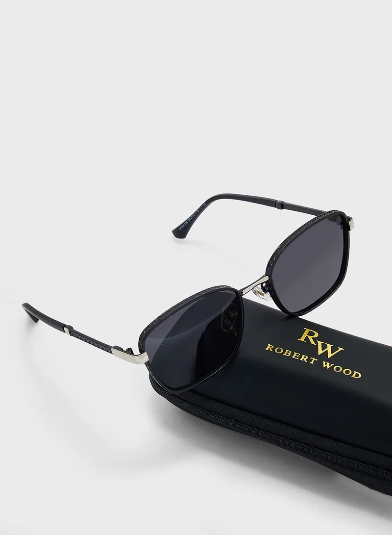 روبرت وود Polarized Lens Square Aviator Sunglasses