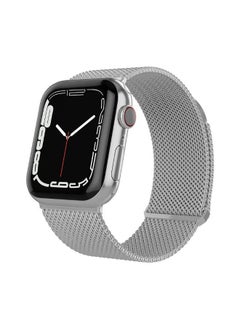 YOMNA Magnetic Metal Milanese Loop Band Compatible with Apple Watch Band 42mm 44mm 45mm 49mm, Adjustable Stainless Steel Mesh Strap Replacement for iWatch Series Ultra SE 8 7 6 5 4 3 2 1- Matte Silver