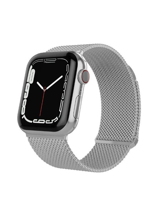 YOMNA - YOMNA Magnetic Metal Milanese Loop Band Compatible with Apple Watch Band 42mm 44mm 45mm 49mm, Adjustable Stainless Steel Mesh Strap Replacement for iWatch Series Ultra SE 8 7 6 5 4 3 2 1- Matte Silver - Image 1