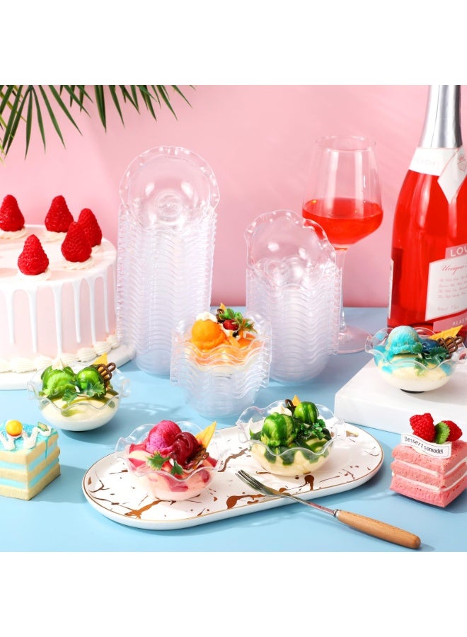 Bukela 60pcs Small Plastic Dessert Bowls with 60 Spoons, Ice Cream Bowls, Reusable Flower Shaped Party Serving Elegant Buffet Serving Cups for Nuts, Salad, Fruit, Snacks and Yogurt (Clear,120ml) - Image 5