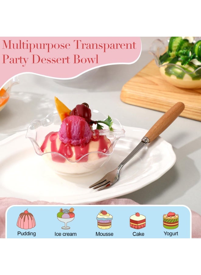 Bukela 60pcs Small Plastic Dessert Bowls with 60 Spoons, Ice Cream Bowls, Reusable Flower Shaped Party Serving Elegant Buffet Serving Cups for Nuts, Salad, Fruit, Snacks and Yogurt (Clear,120ml) - Image 4