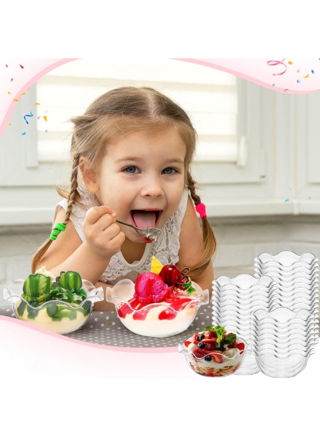 Bukela 60pcs Small Plastic Dessert Bowls with 60 Spoons, Ice Cream Bowls, Reusable Flower Shaped Party Serving Elegant Buffet Serving Cups for Nuts, Salad, Fruit, Snacks and Yogurt (Clear,120ml) - Image 3