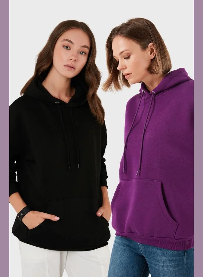 ليلا ليلا قطن بقصة عادية بياقة بغطاء رأس شتوية عبوتين بلوزات نسائية