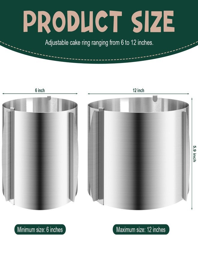RMERVE 2 Pcs 6-12 Inch Adjustable Cake Mold Ring, 5.91'' High, 6 to 12'' Adjustable Cake Ring Cake Baking Supplies Baking Rings Round Stainless Steel Bakeware Tools with Scaling DIY Baking Mold Tool - Image 2