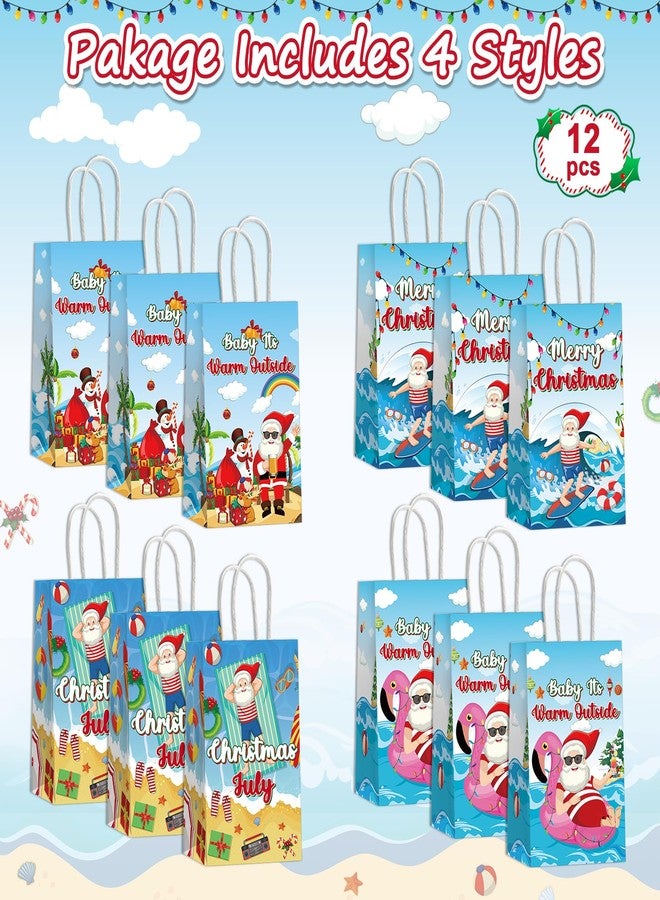 Justforjoyful مجموعة Justforjoyful المكونة من 12 كيس هدايا للاستخدام مرة واحدة، بتصميم استوائي، مناسبة لحفلات الصيف والكريسماس، مع مقابض، مثالية لحفلات أعياد الميلاد الصيفية ذات الطابع الشاطئي الهاواي. - Image 2