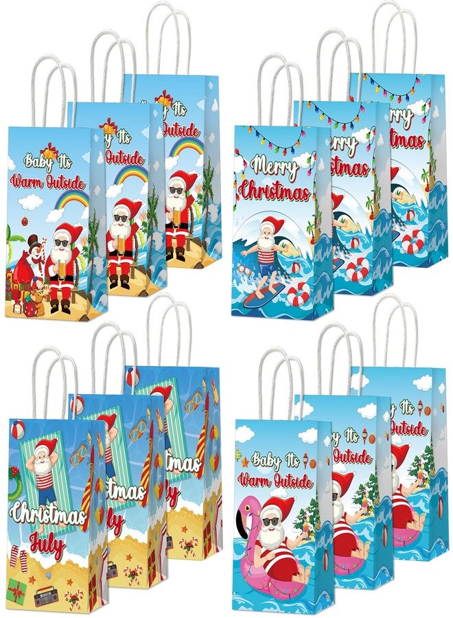 Justforjoyful مجموعة Justforjoyful المكونة من 12 كيس هدايا للاستخدام مرة واحدة، بتصميم استوائي، مناسبة لحفلات الصيف والكريسماس، مع مقابض، مثالية لحفلات أعياد الميلاد الصيفية ذات الطابع الشاطئي الهاواي. - Image 1