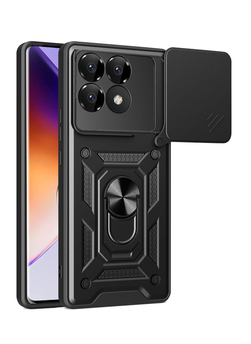 Generic Xiaomi POCO F6 Pro 5G Case Cover, Slide Camera Lens Cover + 360°Rotating Kickstand Ring + Support Magnetic Car Mount Shockproof Mobile Phone Case Black 