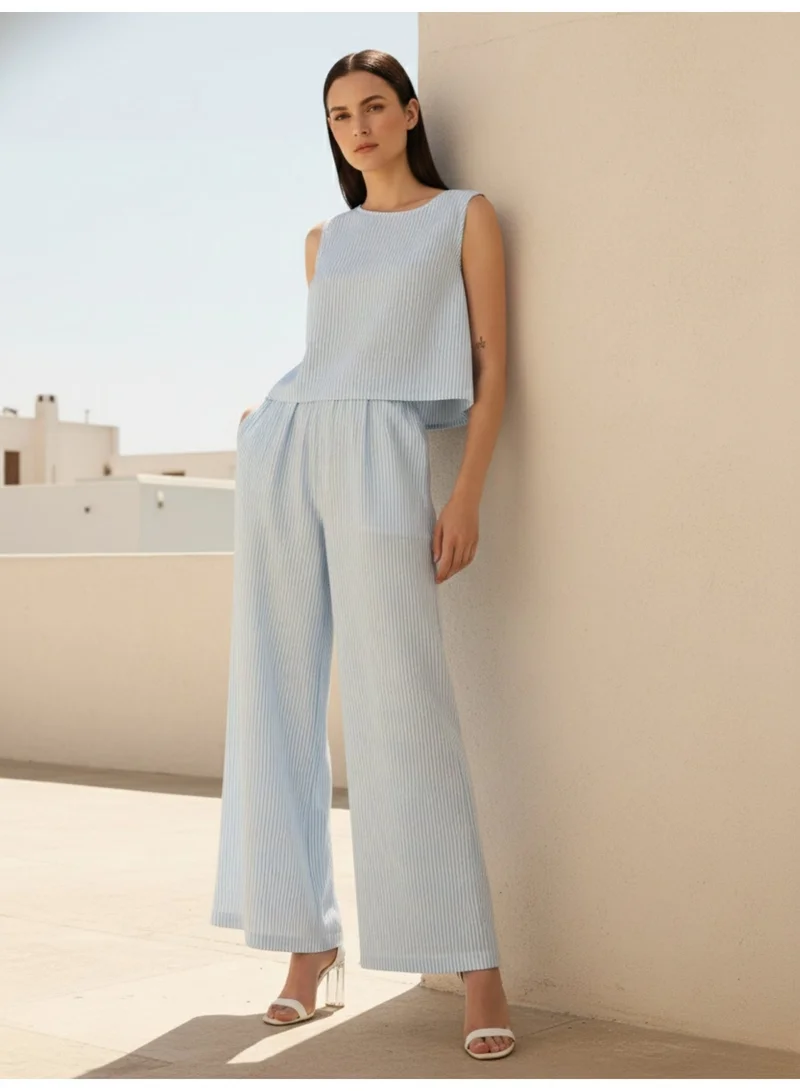 أوجيدر Blue Stripes Crop Top And Loose Fitted Pants Co-Ords