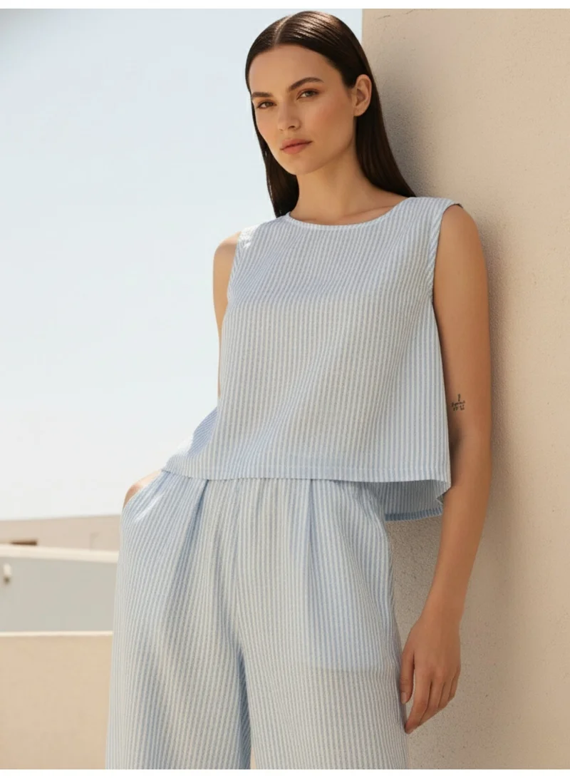 أوجيدر Blue Stripes Crop Top And Loose Fitted Pants Co-Ords