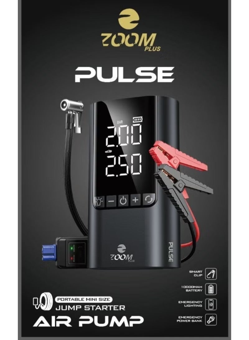 زوم بلس زووم بلس [PULSE] جامب ستارتر 1500A مع كمبروسر هواء | معزز بطارية سيارة 12V | منفاخ هواء ذكي 150 PSI | شاشة عرض رقمية، كشاف طوارئ وشحن الجوال - Image 1