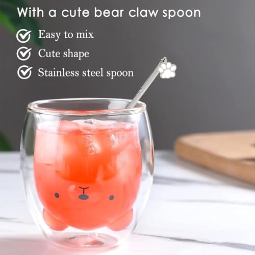 Binoster Bear Cute Mugs Kawaii Double Wall Glass Coffee Tea Mill Yogurt Cup Funny Novelty Gift for Women Her Friends Office Birthday Christmas - Image 3