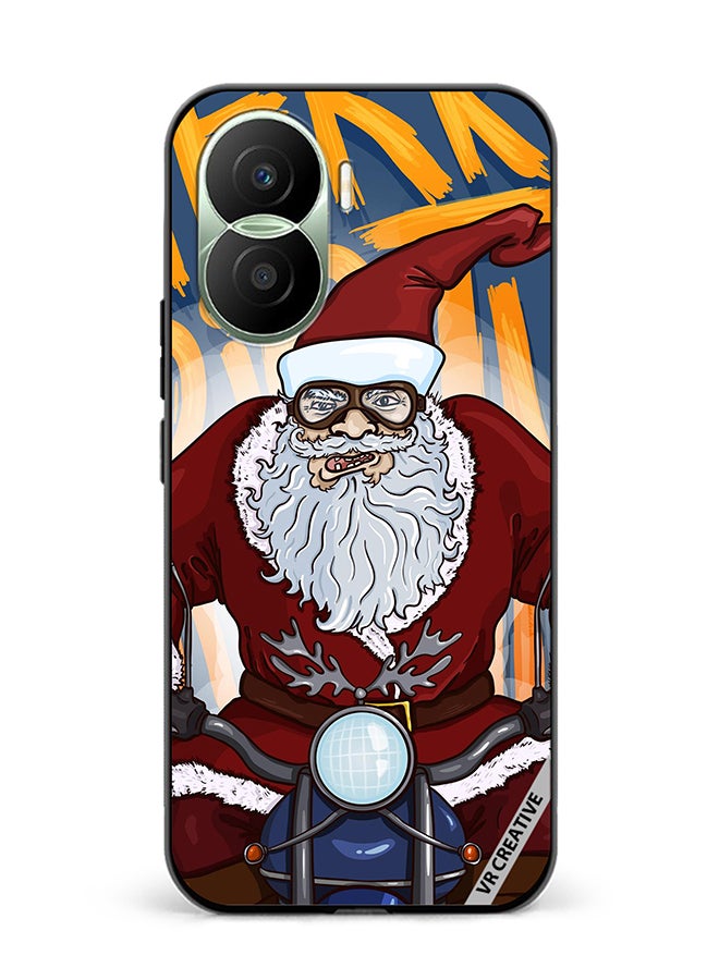 VR CREATIVE Protective Case Cover For Honor Play7T Pro Cartoon Christmas Postcard Santa Claus On Motorcycle Design Multicolour - Image 1