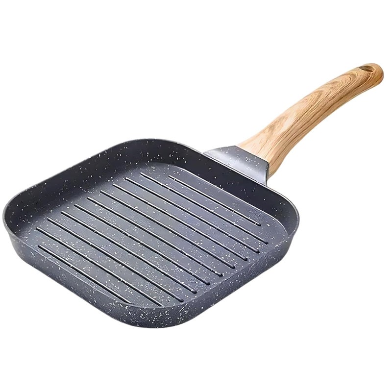 VENJA (LABEL) Venja Grill pan 26 cm | Barbeque/Tandoori | 5mm Thick | 5 Layer Coating| Wooden Finish Handle - Image 1
