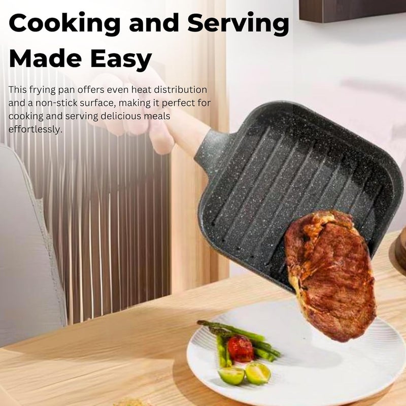 VENJA (LABEL) Venja Grill pan 26 cm | Barbeque/Tandoori | 5mm Thick | 5 Layer Coating| Wooden Finish Handle - Image 3